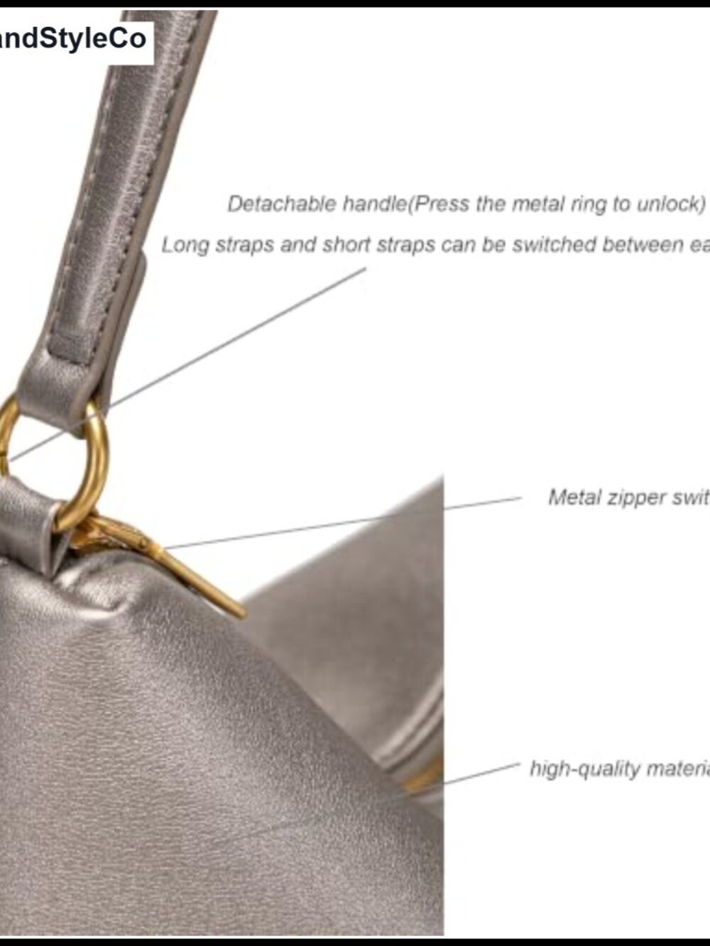 Soft Vegan Leather Crossbody Shoulder Bag with Adjustable Strap - Picture 5 of 5